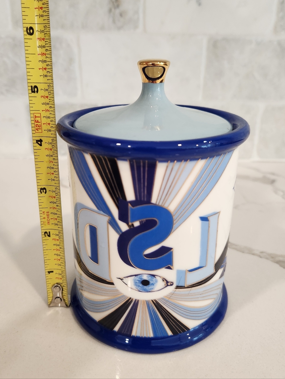 Jonathan Adler Druggist LSD Porcelain Lidded Jar Canister Psychedelic Blue/White - Picture 10 of 11